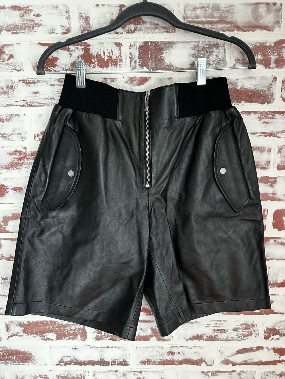 Helmut Lang Black Leather Bomber-Style Shorts
